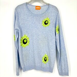 WISPR by Brodie Floral Sweater Sz L Blue Neon Crew Neck Long Sleeve Bright Funky